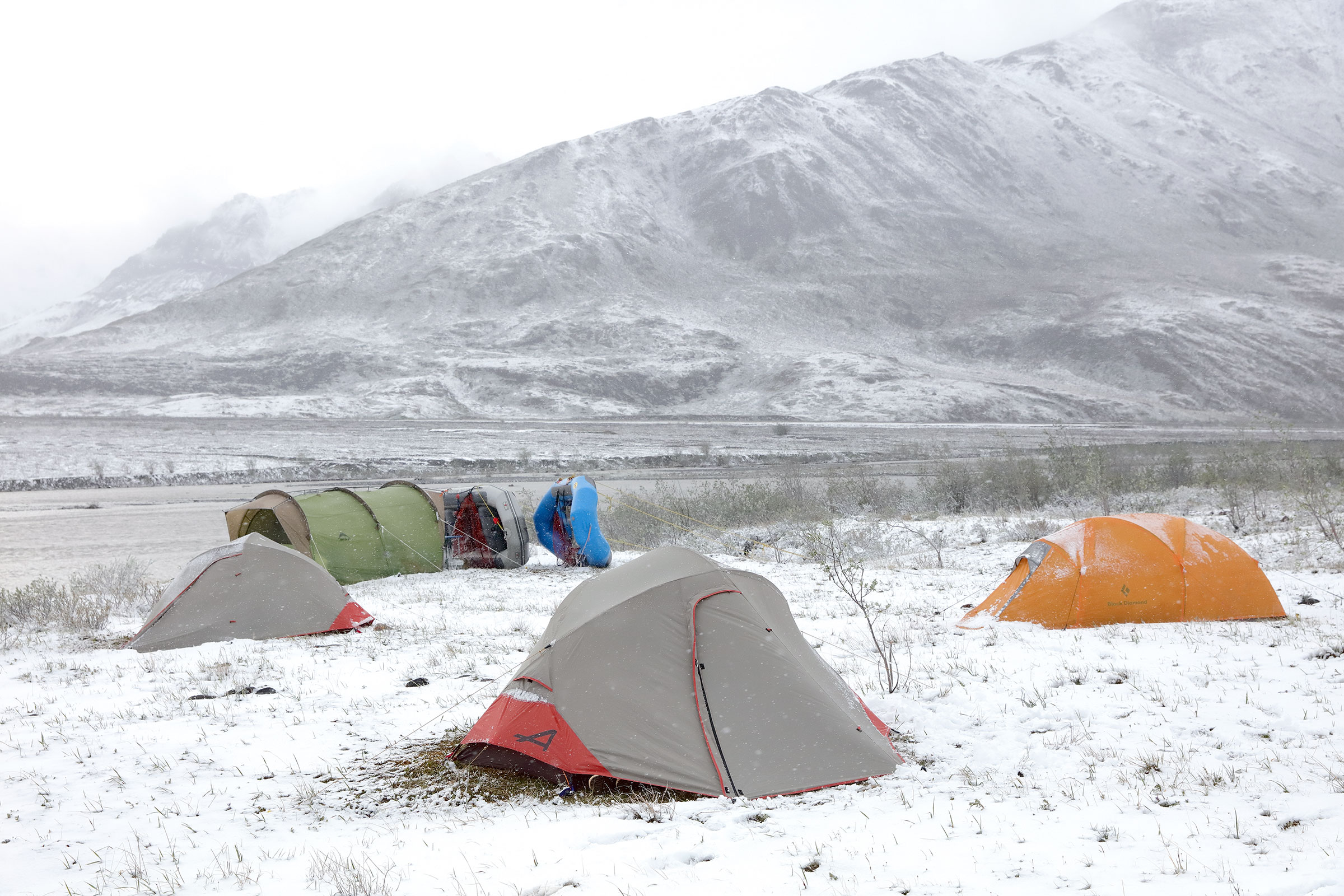 Our freshly powdered camp on the Canning River, the morning of the summer solstice. George Golumbeski