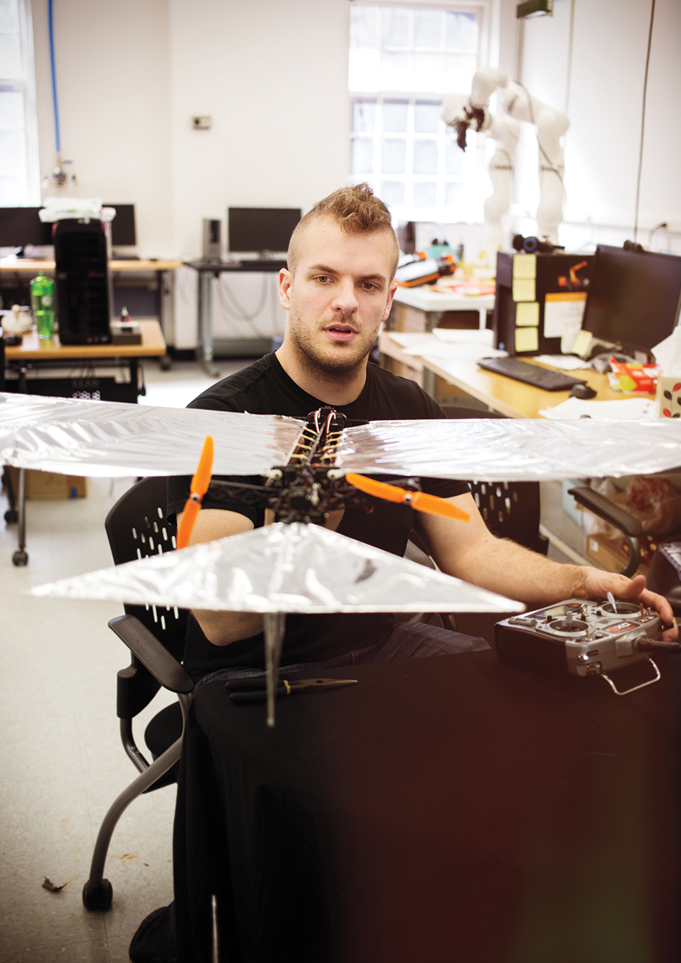 Luke Roberts displays Robo Raven V in the Robotics Realization Lab at the University of Maryland. Mike Fernandez/Audubon
