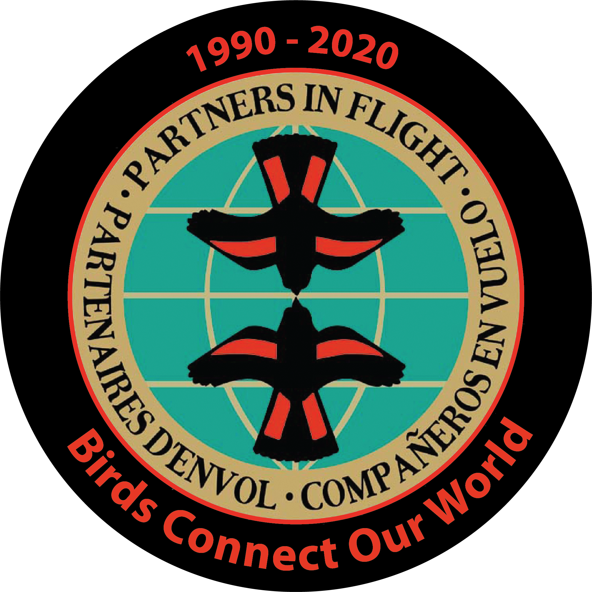 Partner in Flight logo of two American Redstarts superimposed on a globe above the words "Birds Connect Our World" Partner in Flight logo of two American Redstarts superimposed on a globe above the words "Birds Connect Our World"