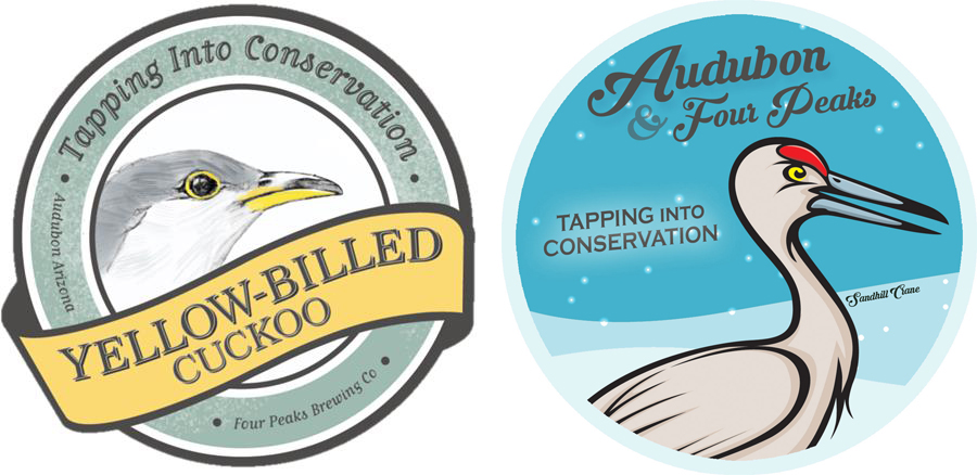 Promotional designs were chosen by the Rio Salado Audubon Center and Phoenix Center for the Arts. Left: summer logo; illustration: Christina Scherer. Right: winter logo; illustration: Lewis Kubitz