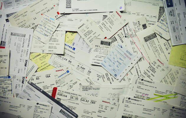 Noah's boarding passes from the first five months of the year. Noah Strycker