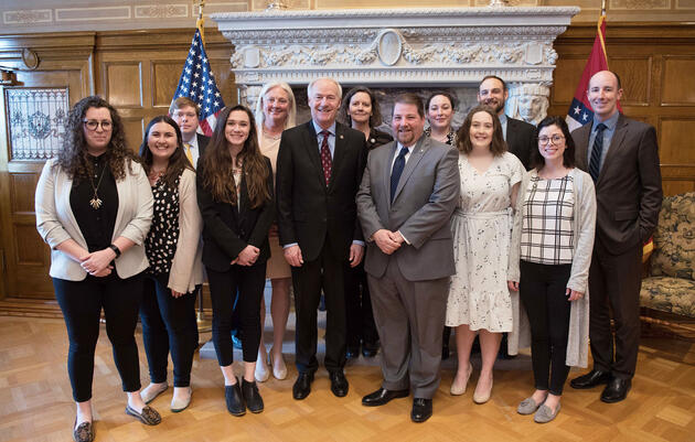 National Audubon Society and Audubon Arkansas team with Governor Hutchinson at bill signing ceremony. Randall Lee/Office of the Governor