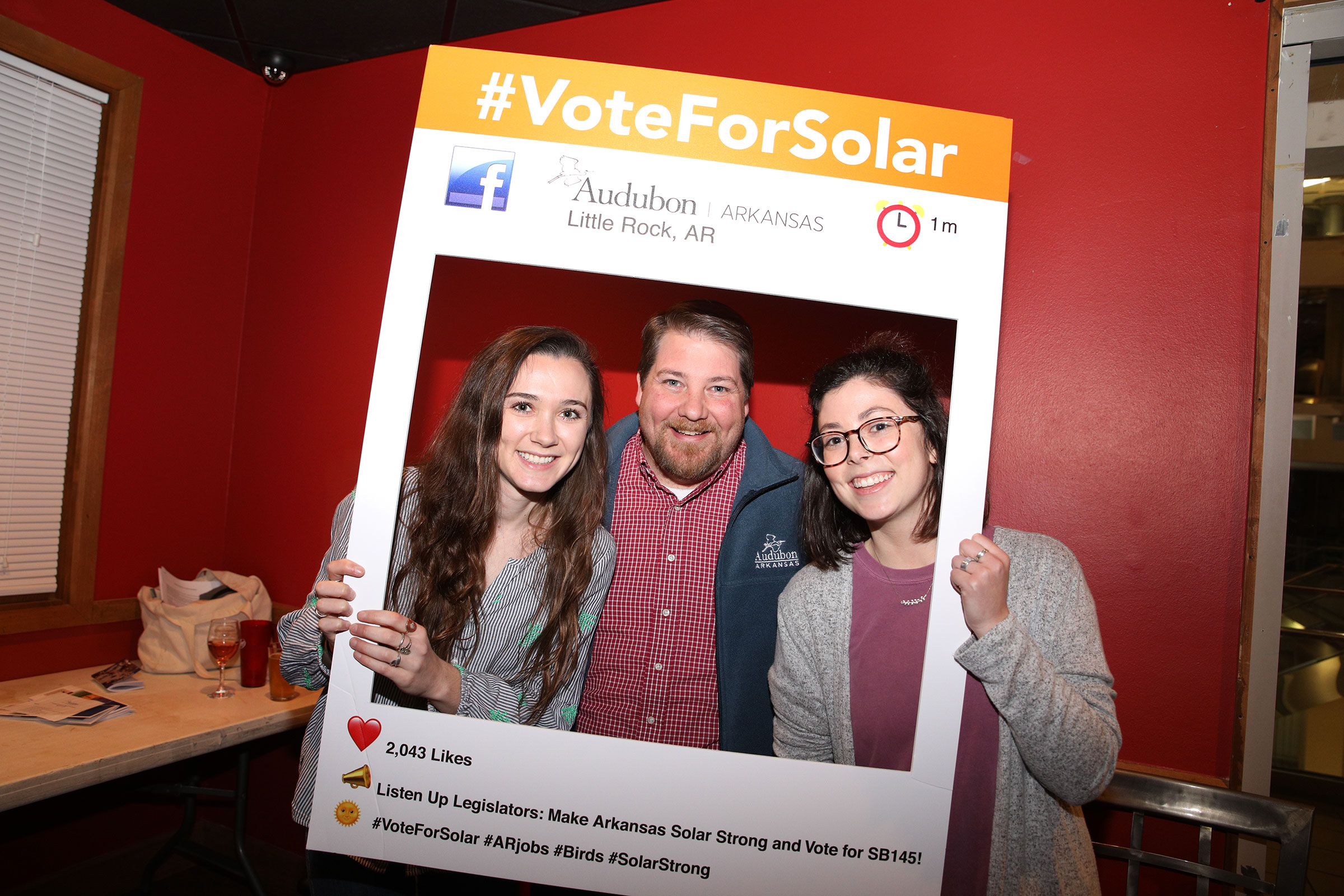 Lauren Karpinski, Northwest Arkansas campaign organizer, Gary Moody, Audubon Arkansas interim executive director, and Audrey Beedle, lead campaign organizer, at volunteer training session the night before lobby day. Lauren McCullough