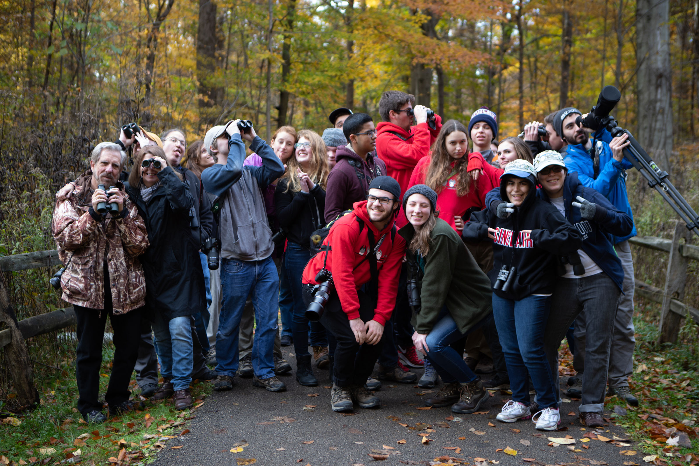 A class photo of current OYBC members with their mentors Kenn and Kimberly Kaufman (far left). Camilla Cerea/Audubon